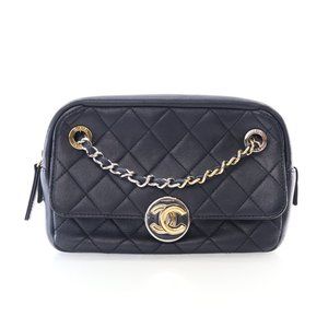 Chanel Black Lambskin CC Camera Shoulder Bag
